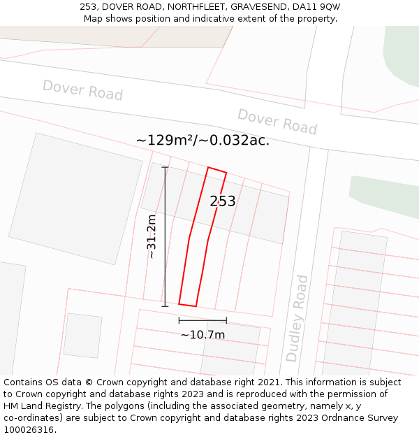 253, DOVER ROAD, NORTHFLEET, GRAVESEND, DA11 9QW: Plot and title map