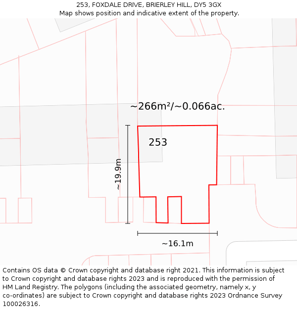 253, FOXDALE DRIVE, BRIERLEY HILL, DY5 3GX: Plot and title map