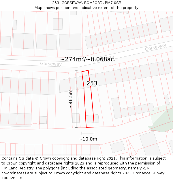 253, GORSEWAY, ROMFORD, RM7 0SB: Plot and title map