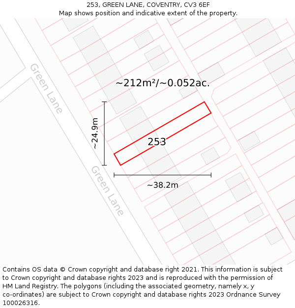 253, GREEN LANE, COVENTRY, CV3 6EF: Plot and title map