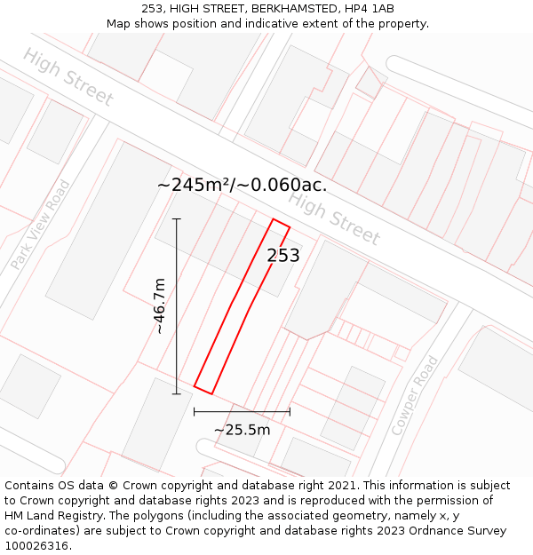 253, HIGH STREET, BERKHAMSTED, HP4 1AB: Plot and title map
