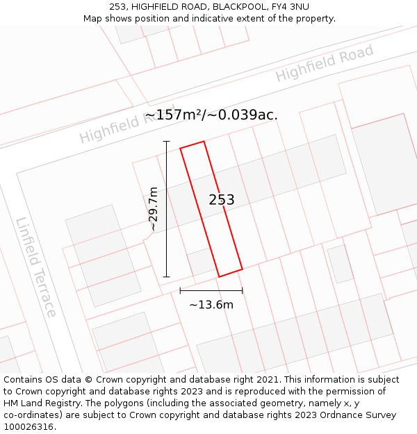 253, HIGHFIELD ROAD, BLACKPOOL, FY4 3NU: Plot and title map