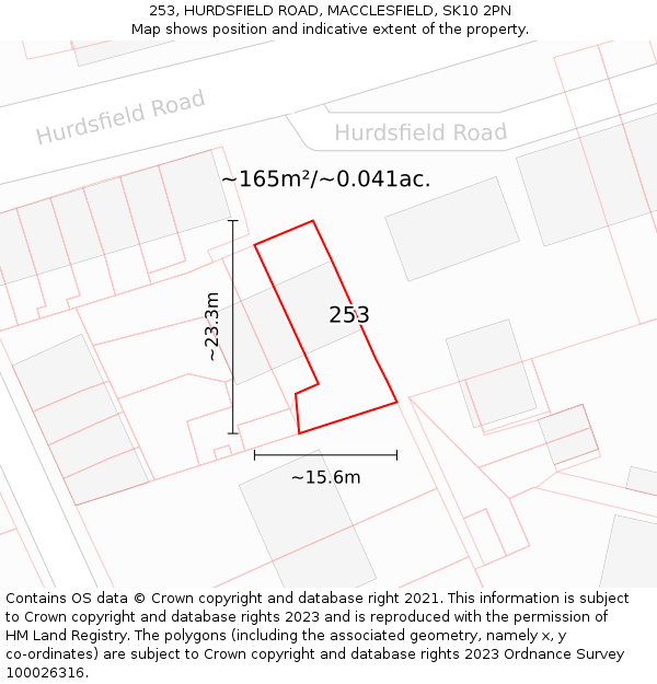 253, HURDSFIELD ROAD, MACCLESFIELD, SK10 2PN: Plot and title map