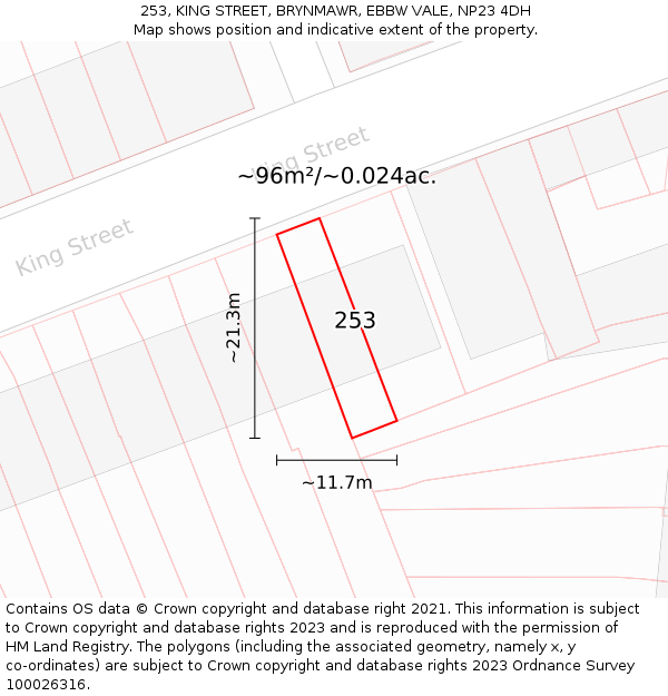 253, KING STREET, BRYNMAWR, EBBW VALE, NP23 4DH: Plot and title map