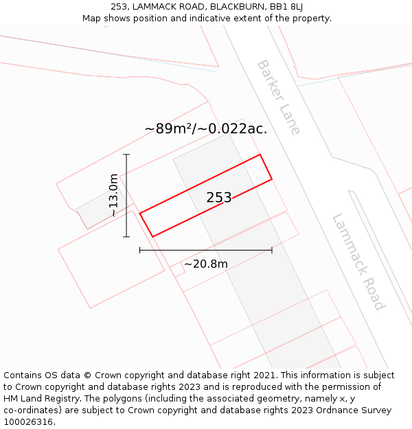 253, LAMMACK ROAD, BLACKBURN, BB1 8LJ: Plot and title map
