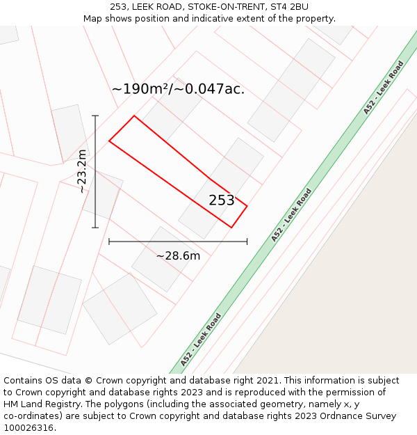 253, LEEK ROAD, STOKE-ON-TRENT, ST4 2BU: Plot and title map