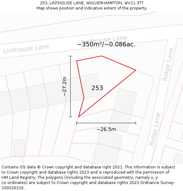 253, LINTHOUSE LANE, WOLVERHAMPTON, WV11 3TT: Plot and title map