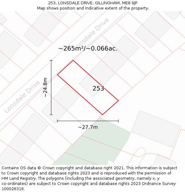 253, LONSDALE DRIVE, GILLINGHAM, ME8 9JP: Plot and title map