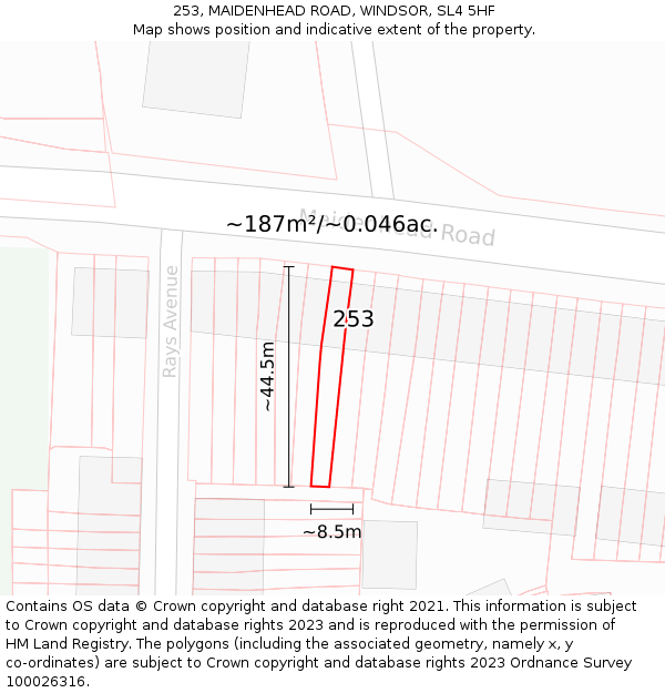 253, MAIDENHEAD ROAD, WINDSOR, SL4 5HF: Plot and title map