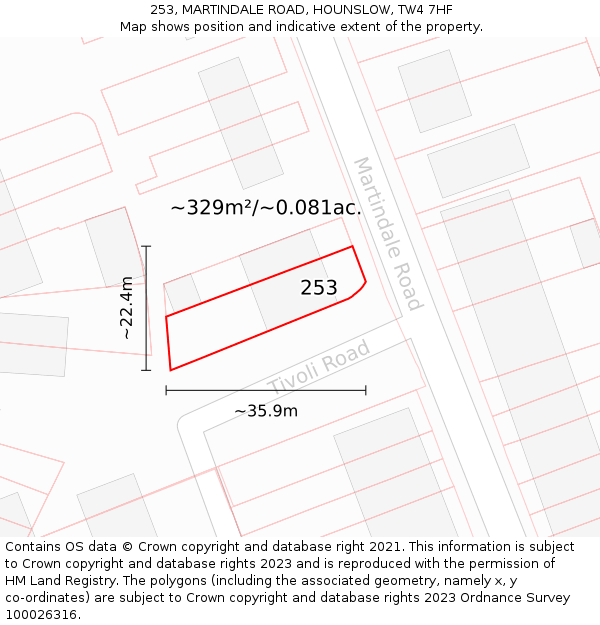 253, MARTINDALE ROAD, HOUNSLOW, TW4 7HF: Plot and title map