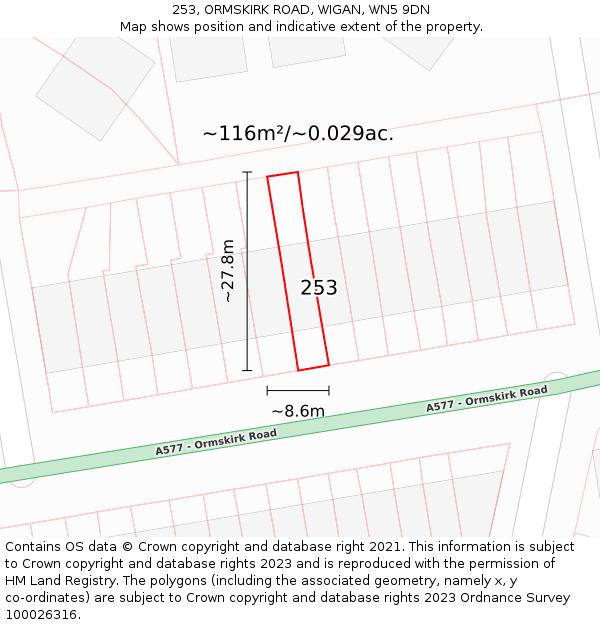 253, ORMSKIRK ROAD, WIGAN, WN5 9DN: Plot and title map