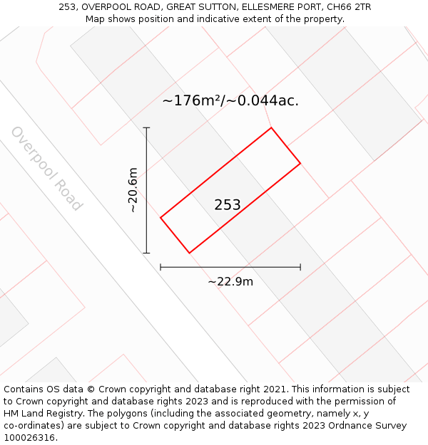 253, OVERPOOL ROAD, GREAT SUTTON, ELLESMERE PORT, CH66 2TR: Plot and title map