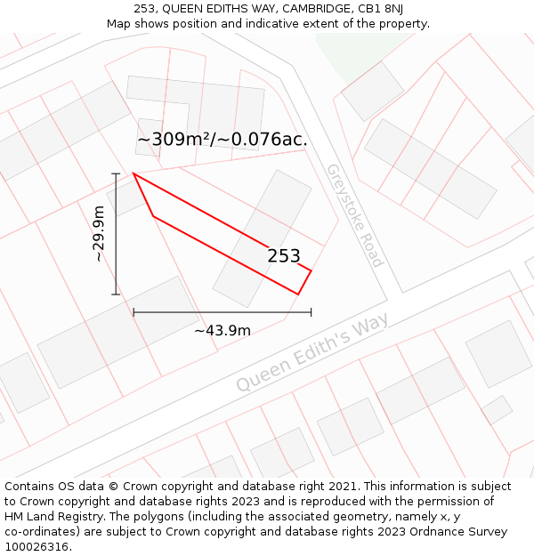 253, QUEEN EDITHS WAY, CAMBRIDGE, CB1 8NJ: Plot and title map