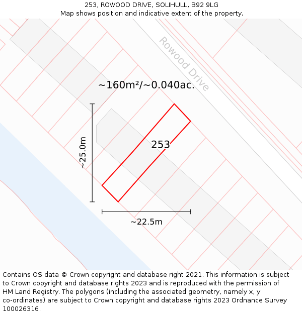 253, ROWOOD DRIVE, SOLIHULL, B92 9LG: Plot and title map