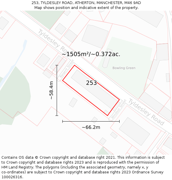 253, TYLDESLEY ROAD, ATHERTON, MANCHESTER, M46 9AD: Plot and title map