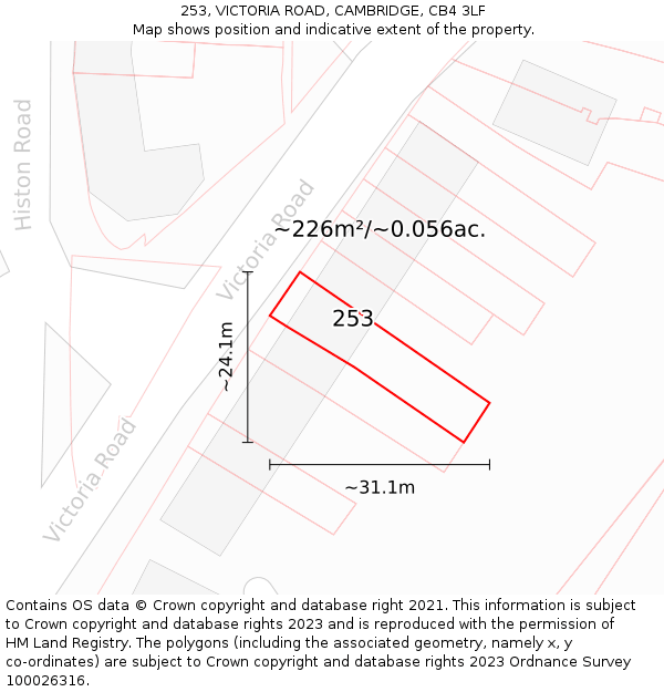 253, VICTORIA ROAD, CAMBRIDGE, CB4 3LF: Plot and title map