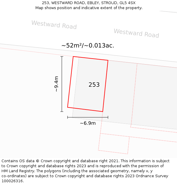 253, WESTWARD ROAD, EBLEY, STROUD, GL5 4SX: Plot and title map