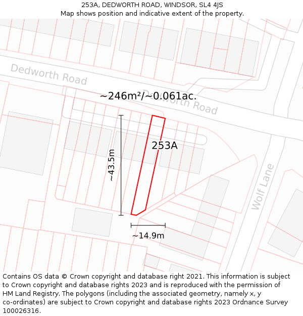 253A, DEDWORTH ROAD, WINDSOR, SL4 4JS: Plot and title map
