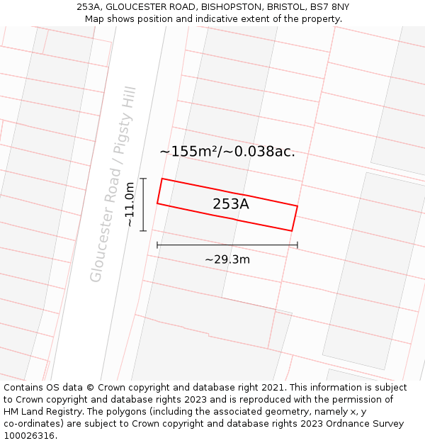 253A, GLOUCESTER ROAD, BISHOPSTON, BRISTOL, BS7 8NY: Plot and title map