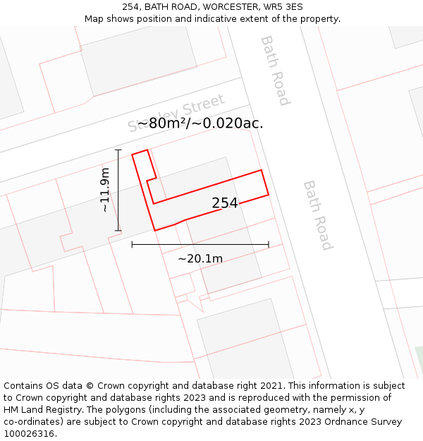 254, BATH ROAD, WORCESTER, WR5 3ES: Plot and title map