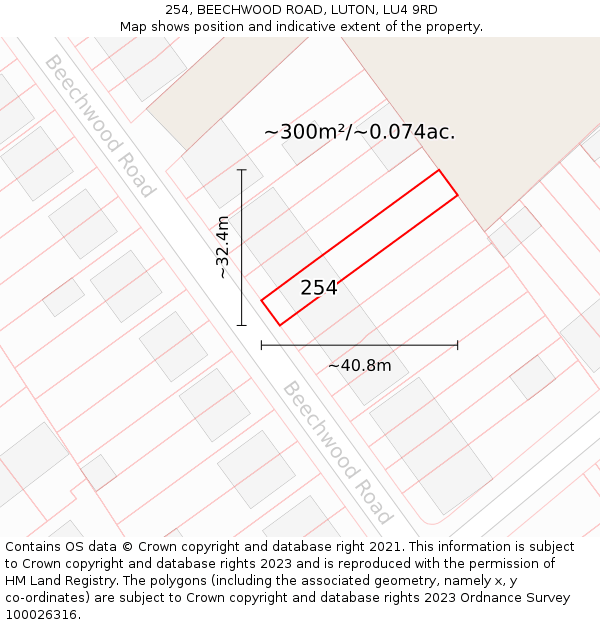 254, BEECHWOOD ROAD, LUTON, LU4 9RD: Plot and title map