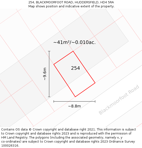 254, BLACKMOORFOOT ROAD, HUDDERSFIELD, HD4 5RA: Plot and title map