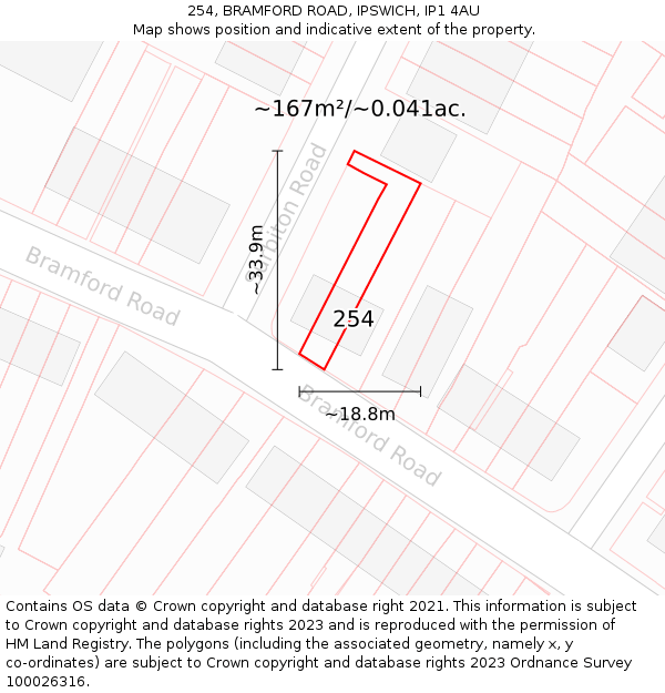 254, BRAMFORD ROAD, IPSWICH, IP1 4AU: Plot and title map