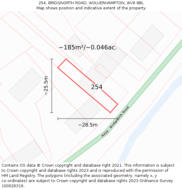 254, BRIDGNORTH ROAD, WOLVERHAMPTON, WV6 8BL: Plot and title map