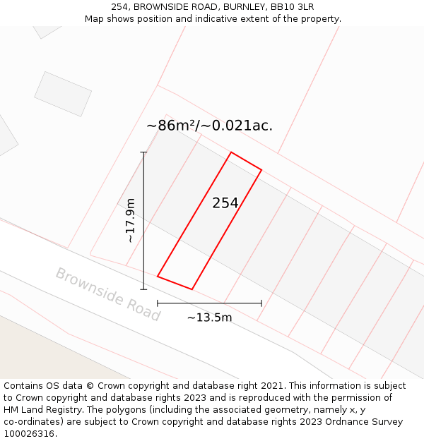 254, BROWNSIDE ROAD, BURNLEY, BB10 3LR: Plot and title map