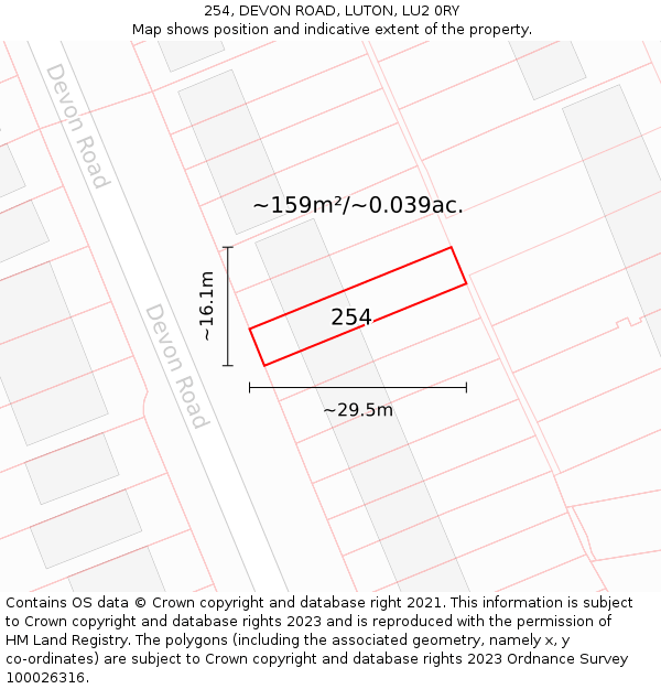 254, DEVON ROAD, LUTON, LU2 0RY: Plot and title map