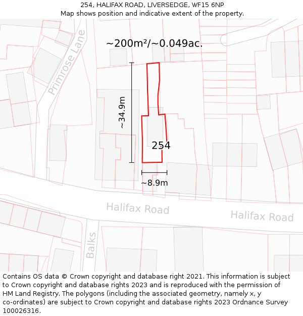 254, HALIFAX ROAD, LIVERSEDGE, WF15 6NP: Plot and title map