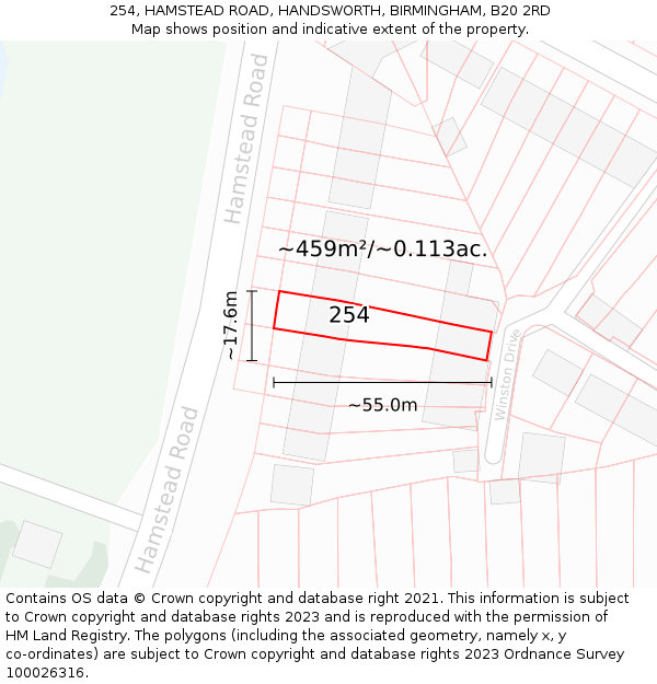 254, HAMSTEAD ROAD, HANDSWORTH, BIRMINGHAM, B20 2RD: Plot and title map
