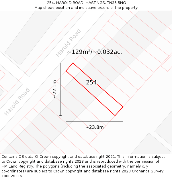 254, HAROLD ROAD, HASTINGS, TN35 5NG: Plot and title map
