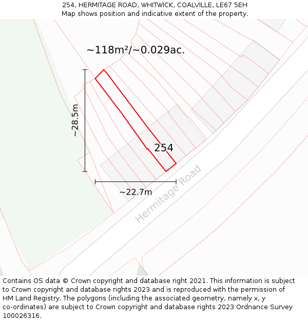 254, HERMITAGE ROAD, WHITWICK, COALVILLE, LE67 5EH: Plot and title map