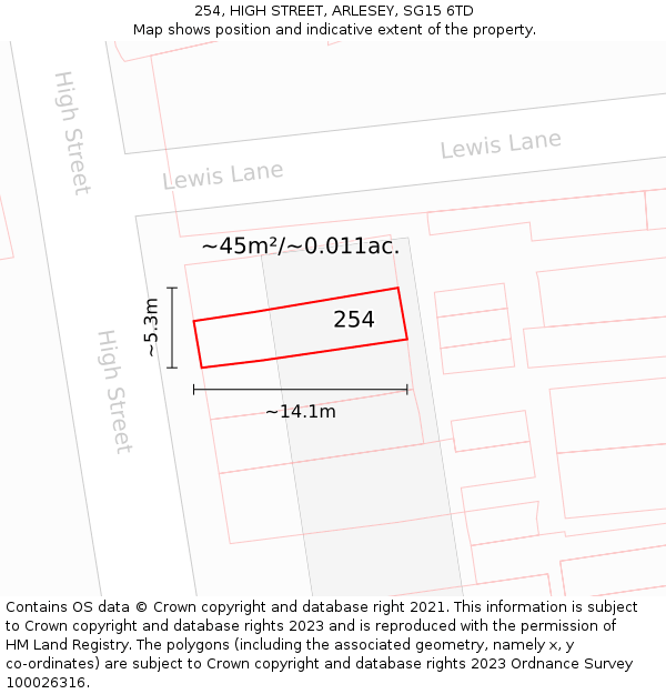 254, HIGH STREET, ARLESEY, SG15 6TD: Plot and title map