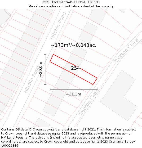 254, HITCHIN ROAD, LUTON, LU2 0EU: Plot and title map
