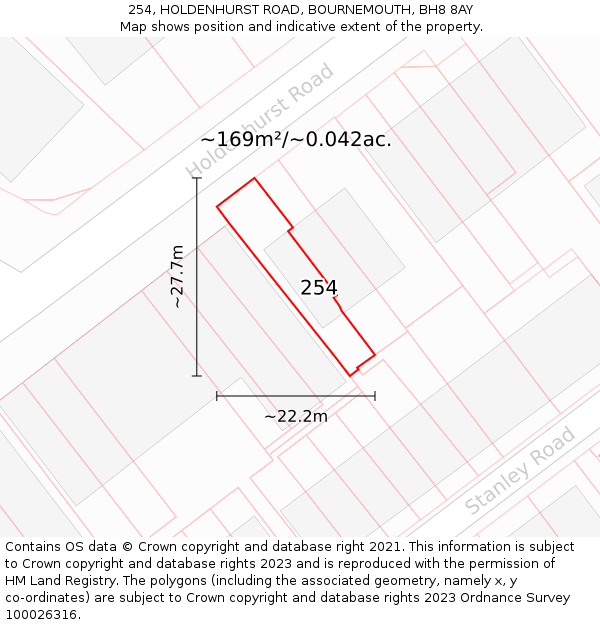 254, HOLDENHURST ROAD, BOURNEMOUTH, BH8 8AY: Plot and title map