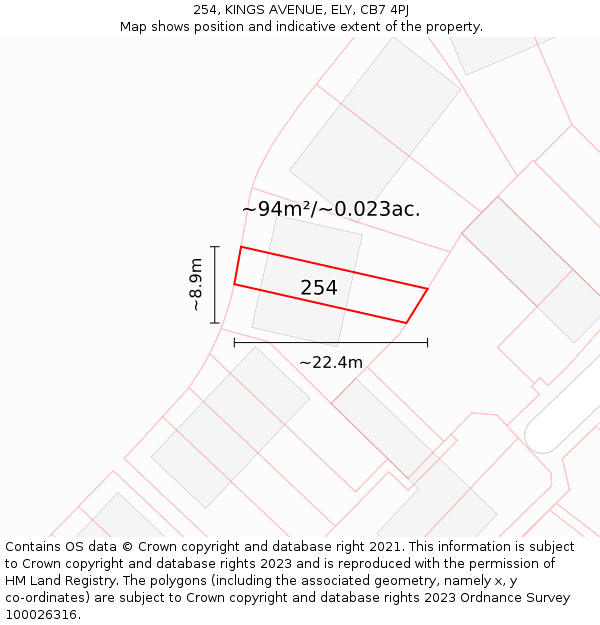 254, KINGS AVENUE, ELY, CB7 4PJ: Plot and title map