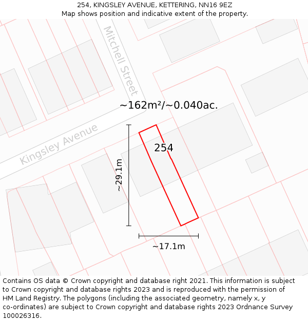 254, KINGSLEY AVENUE, KETTERING, NN16 9EZ: Plot and title map