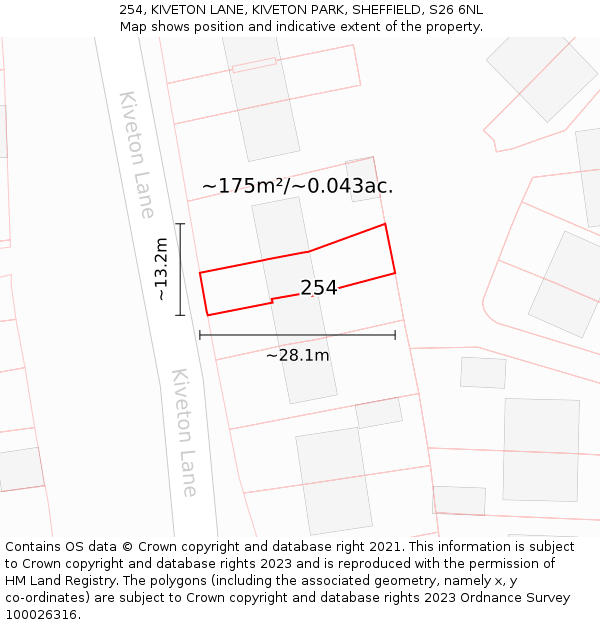 254, KIVETON LANE, KIVETON PARK, SHEFFIELD, S26 6NL: Plot and title map