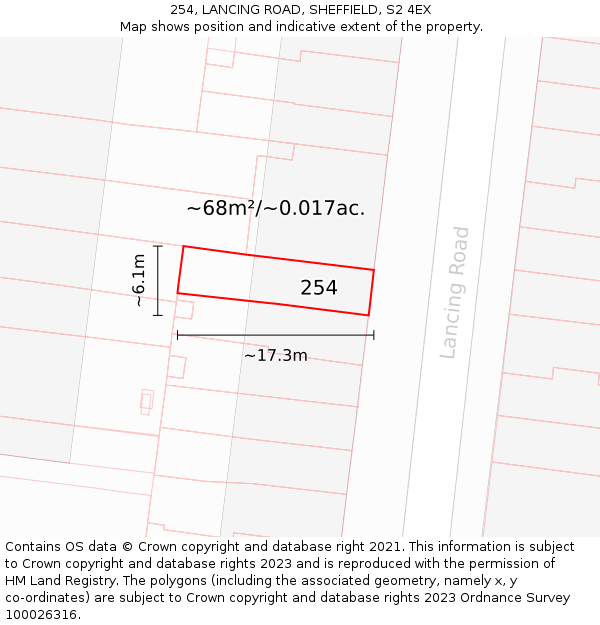 254, LANCING ROAD, SHEFFIELD, S2 4EX: Plot and title map
