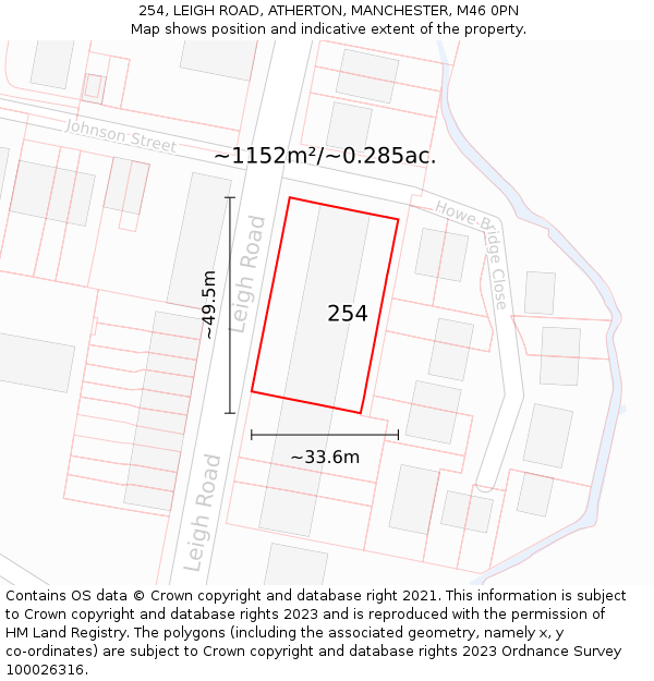254, LEIGH ROAD, ATHERTON, MANCHESTER, M46 0PN: Plot and title map