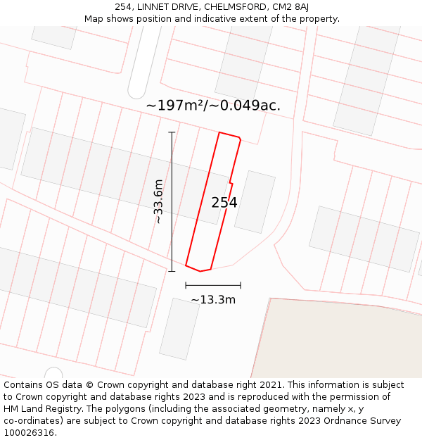 254, LINNET DRIVE, CHELMSFORD, CM2 8AJ: Plot and title map
