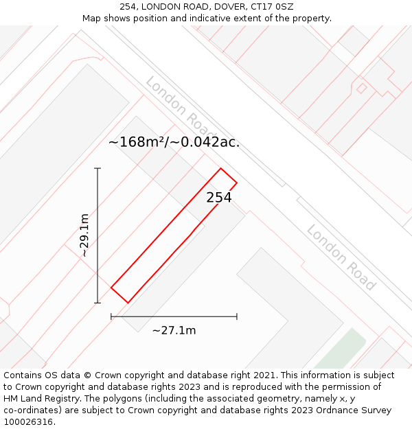 254, LONDON ROAD, DOVER, CT17 0SZ: Plot and title map