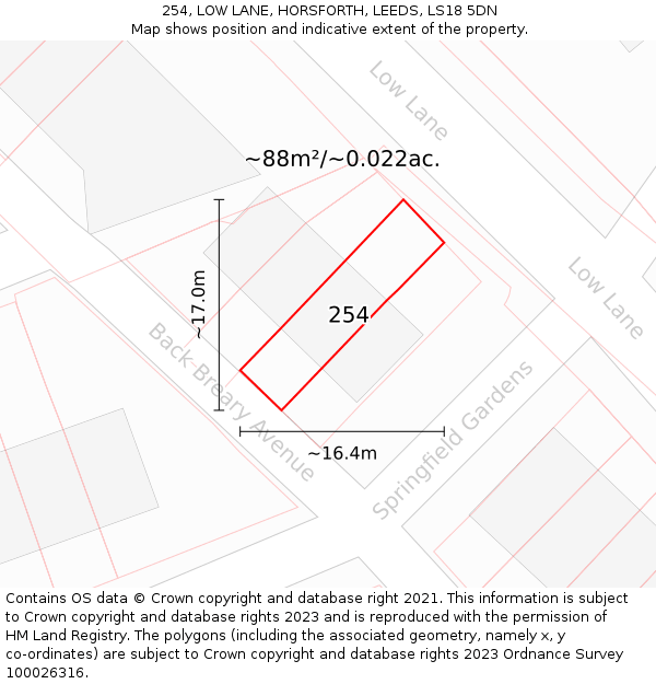 254, LOW LANE, HORSFORTH, LEEDS, LS18 5DN: Plot and title map