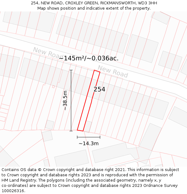 254, NEW ROAD, CROXLEY GREEN, RICKMANSWORTH, WD3 3HH: Plot and title map