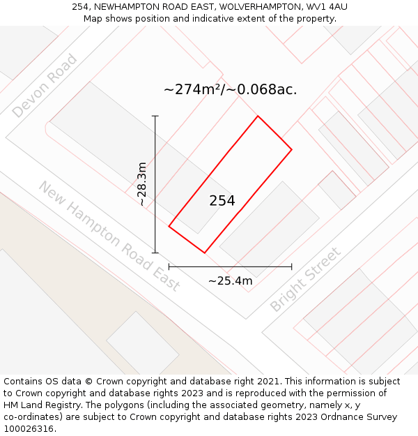 254, NEWHAMPTON ROAD EAST, WOLVERHAMPTON, WV1 4AU: Plot and title map