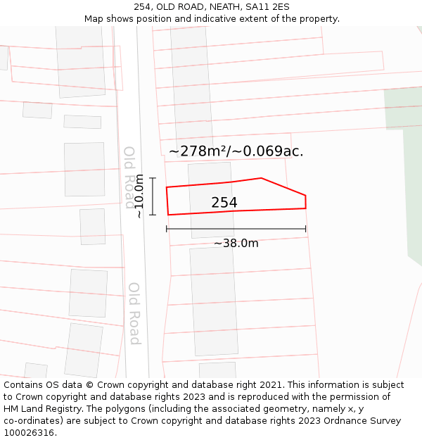 254, OLD ROAD, NEATH, SA11 2ES: Plot and title map
