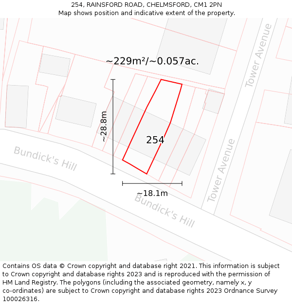 254, RAINSFORD ROAD, CHELMSFORD, CM1 2PN: Plot and title map