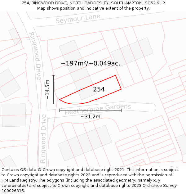 254, RINGWOOD DRIVE, NORTH BADDESLEY, SOUTHAMPTON, SO52 9HP: Plot and title map